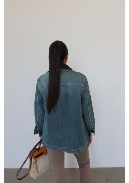 Kadife Yakalı Denim Ceket fırsatları