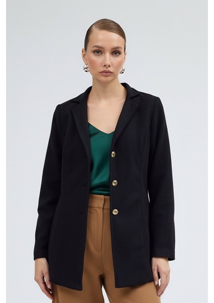 Tasarım Yaka Siyah Kaşe Kaban