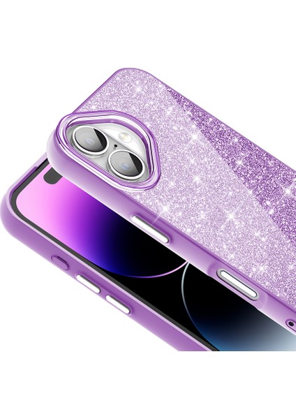 Apple iPhone 17 Kılıf M-safe Şarj Özellikli Parlayan Simli Okso Kapak Derin Mor modelleri