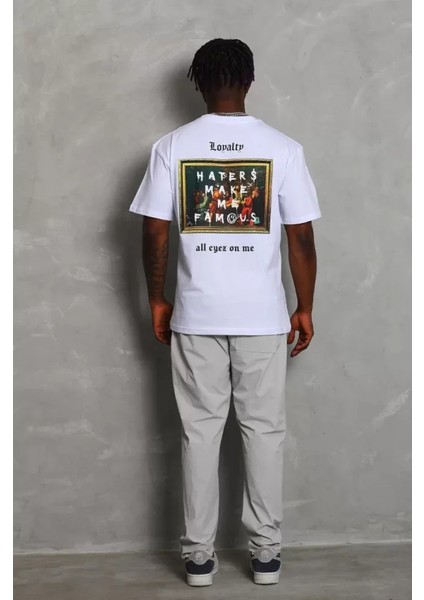 Unisex Oversize Baskılı Bisiklet Yaka T-Shirt - Beyaz modelleri