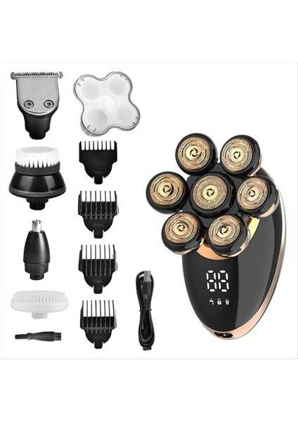 7 Kafalı Elektrikli Tıraş Makinesi USB Dharging Paslanmaz Çelik Bıçaklar Erkek Hızlı Tıraş Sakal Düzeltici Saç Düzeltici Erkekler Için Gümüş (Yurt Dışından)