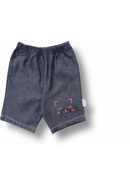 6-9 9-12 12-18 Ay Vip Kedi Baskılı Bandanalı Kısa Kollu Sweat 3lü Kız Bebek Takımı Pudra modelleri