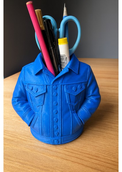 Mavi Ceket Tasarımlı Kalemlik – Dekoratif Masaüstü Organizer ve Ofis Düzenleyici - Bioplastik