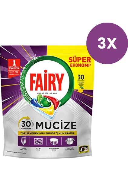 Mucize Bulaşık Makinesi Deterjanı Kapsülü 30 Yıkama x 3 Adet