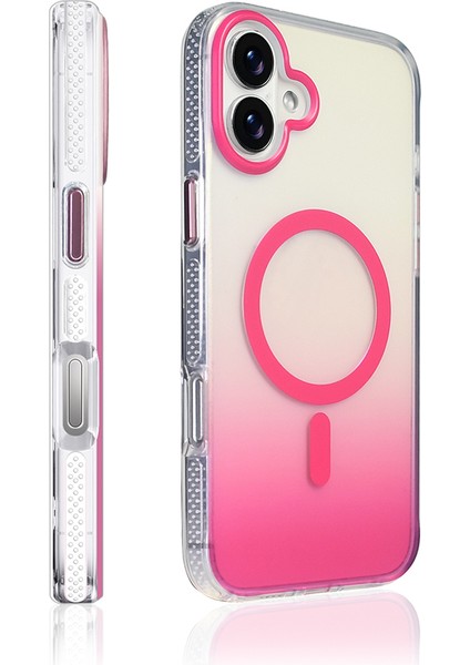 Apple iPhone 16 Plus Kılıf M-safe Şarj Özellikli Transparan Renk Geçişli Toros Kapak Rose Pembe modelleri
