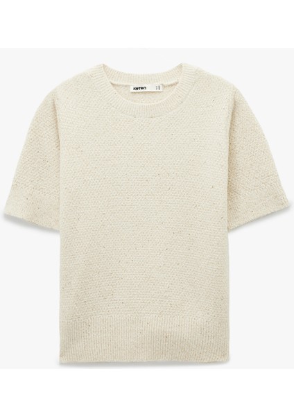 Yarım Kol Bisiklet Yaka Parıltılı Pul Işlemeli Triko Kazak