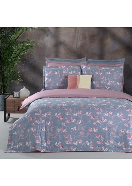 Samira Çift Kişilik %100 Pamuk Saten "300 Tc" Nevresim Takımı Mavi