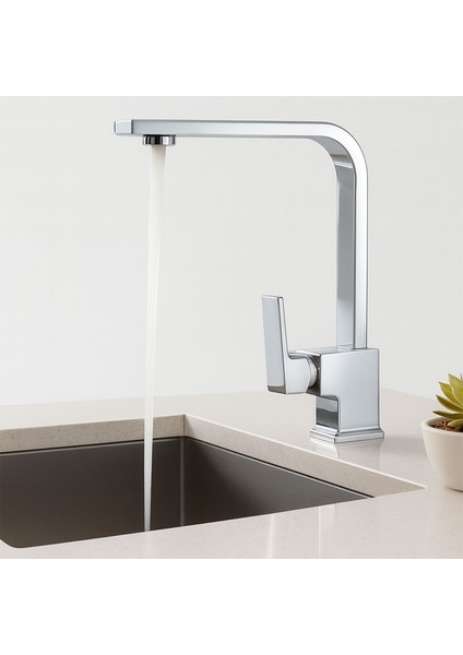 Modern Tasarım Krom Lavabo Bataryası Paslanmaz Pirinç Malzeme Uzun Ömürlü Banyo Bataryası