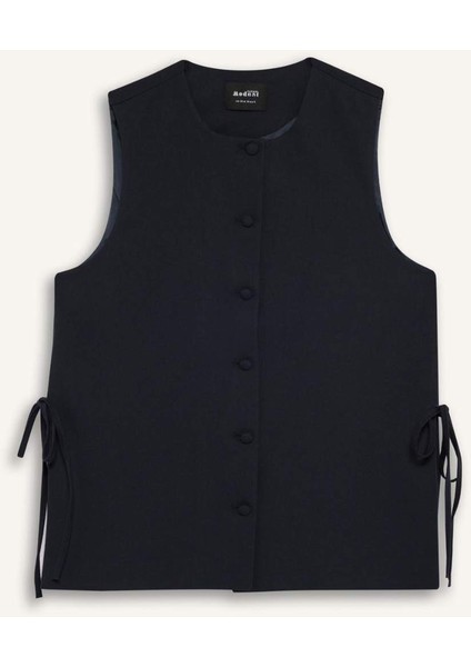 Bisiklet Yaka Yanları Bağcıklı Basic Düz Dokuma Süveter