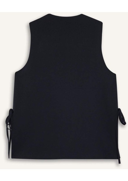 Bisiklet Yaka Yanları Bağcıklı Basic Düz Dokuma Süveter