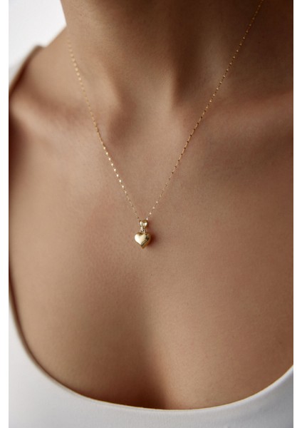 14 Ayar Altın Italyan Aynalı Zincir Kalp Kolye