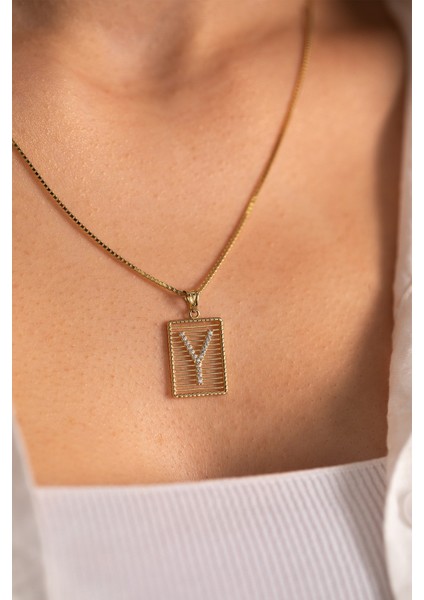 14 Ayar Altın Küp Zincir Harf Kolye modelleri