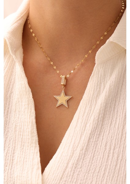 14 Ayar Altın Aynalı Zincir Yıldız Kolye