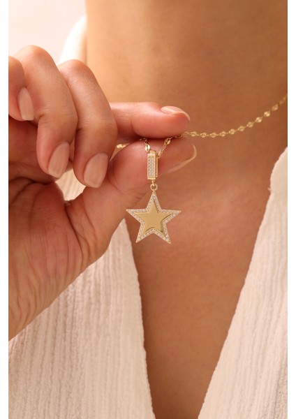 14 Ayar Altın Aynalı Zincir Yıldız Kolye fiyatları