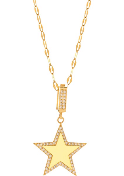14 Ayar Altın Aynalı Zincir Yıldız Kolye fırsatları