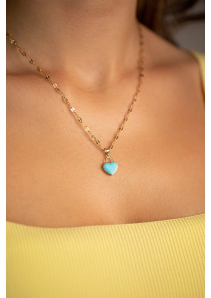 14 Ayar Altın Kalın Aynalı Zincir Kalp Kolye modelleri