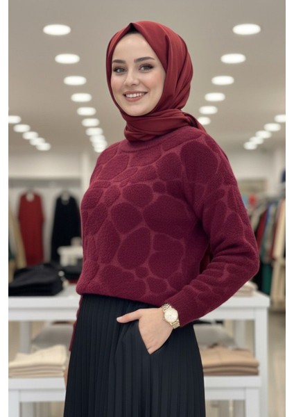 Cozy Dokulu Tesettür Kazak- Bordo Standart (36-38-40 Uyumlu)