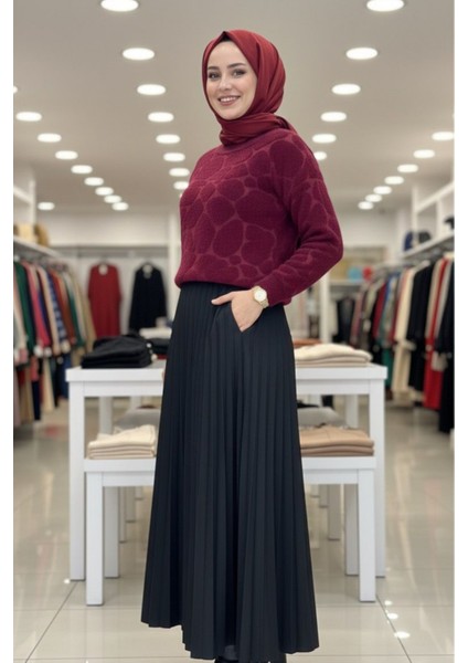 Cozy Dokulu Tesettür Kazak- Bordo Standart (36-38-40 Uyumlu) modelleri