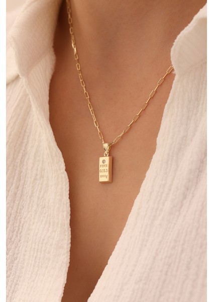 14 Ayar Altın Ataş Zincir Külçe Kolye