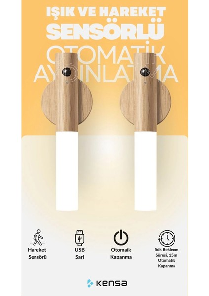 Hareket Sensörlü Şarjlı Manyetik Ahşap LED Duvar Lambası –koridor,merdiven,iç Mekan Aydınlatma,aplik