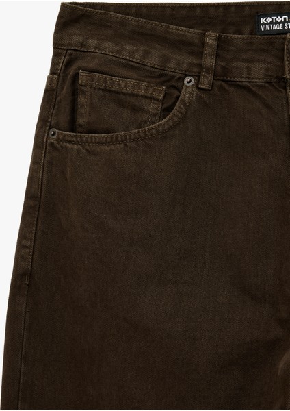 Normal Bel Pamuklu Vintage Straight Jean Pantolon
