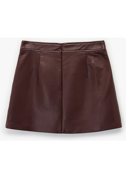 Dikiş Detaylı A Kesim Suni Deri Mini Etek fiyatları