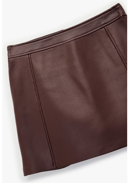 Dikiş Detaylı A Kesim Suni Deri Mini Etek modelleri