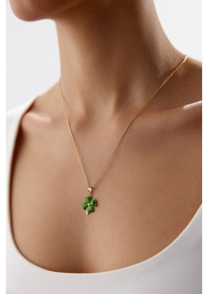 14 Ayar Altın Forse Zincir Yeşil Yonca Kolye fiyatları