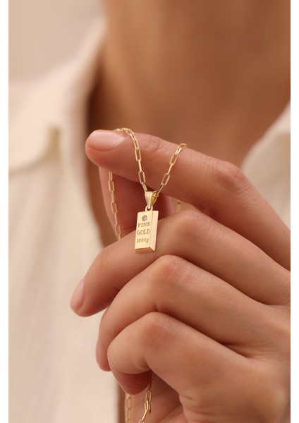 14 Ayar Altın Ataş Zincir Külçe Kolye modelleri