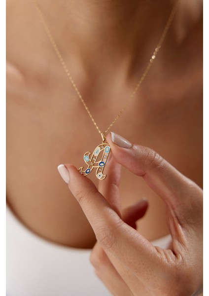 14 Ayar Altın Aynalı Zincir Harf Kolye