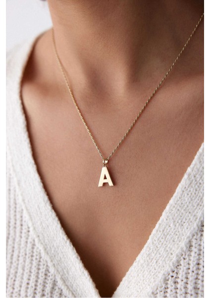 14 Ayar Altın Halat Üç Boyutlu Harf Kolye