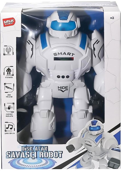 Uzaktan Kumandalı Full Fonksiyonlu Disk Atan Savaşçı Robot Mavi 27115