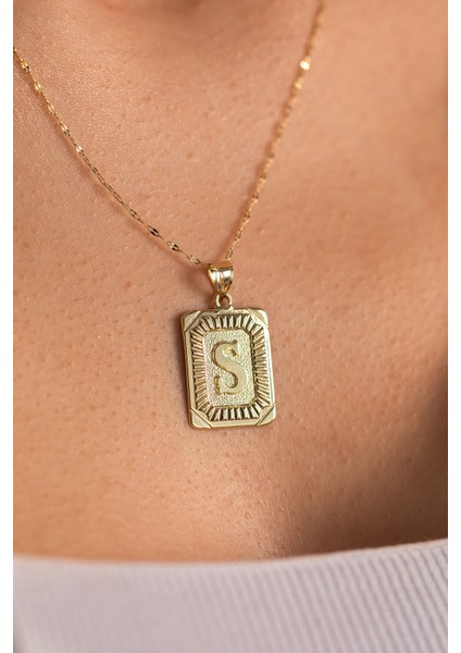 14 Ayar Altın Ince Italyan Aynalı Harf Kolye