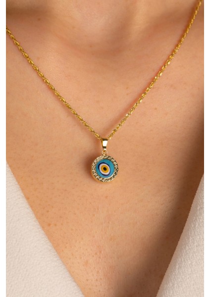 14 Ayar Altın Dev Gözlü Halat Kolye
