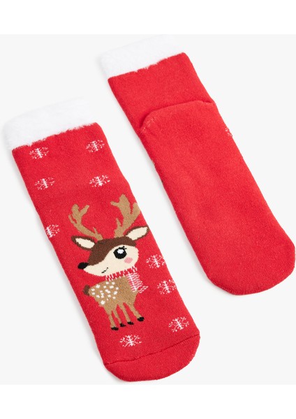 Tüy Detaylı Çok Renkli Yılbaşı Temalı Soket Çorap fiyatları