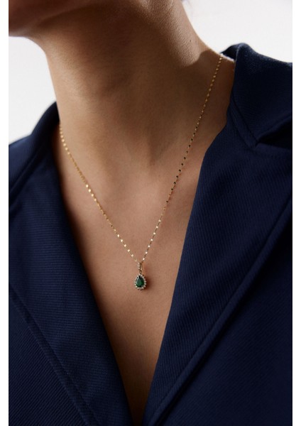 14 Ayar Altın Aynalı Zincir Zümrüt Kolye fiyatları