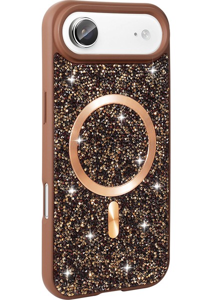 Apple iPhone 17 Air Kılıf Pırlanta Tasarımlı M-safe Şarj Özellikli Mozaik Silikon Kapak Desert Titanyum