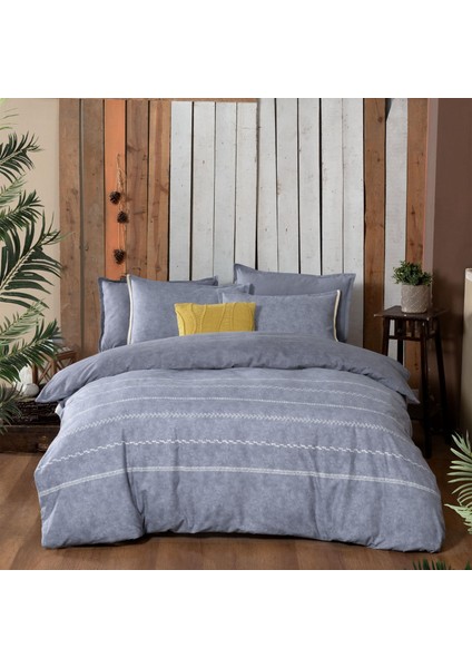 Shaw Çift Kişilik %100 Pamuk Flanel (Pazen) Nevresim Takımı Mavi