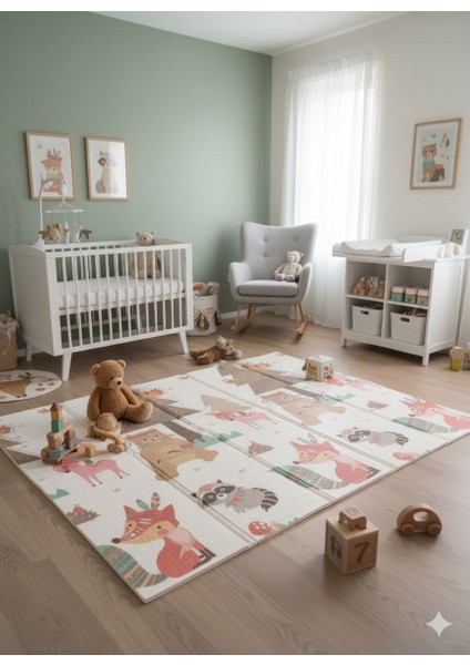 Katlanabilir Çift Taraflı Eğitici Çocuk Oyun Matı, Halısı 180X150 (Taşıma Çantalı) - Ayı