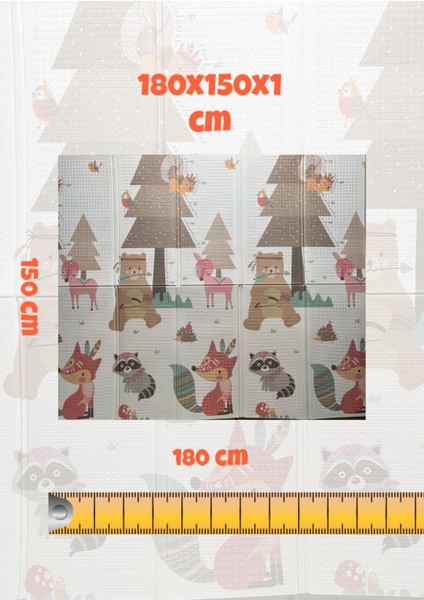 Katlanabilir Çift Taraflı Eğitici Çocuk Oyun Matı, Halısı 180X150 (Taşıma Çantalı) - Ayı modelleri