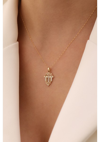 14 Ayar Altın Italyan Aynalı Zincir Üçgen Kolye