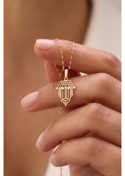 14 Ayar Altın Italyan Aynalı Zincir Üçgen Kolye modelleri