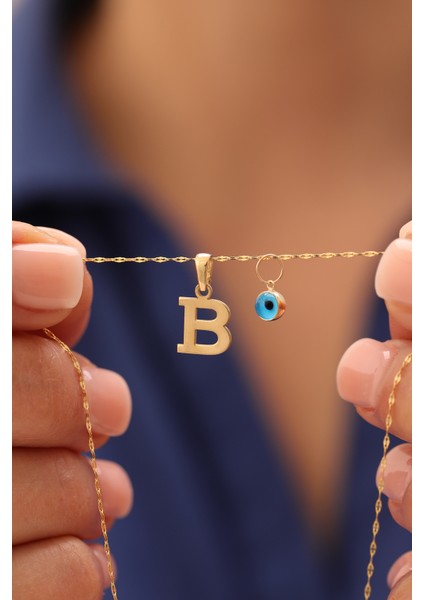 14 Ayar Altın Aynalı Zincir Nazar Boncuğu Harf Kolye fiyatları