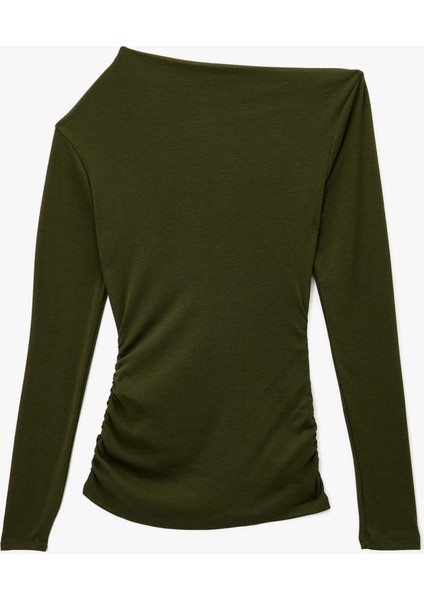 Slim Fit Drapeli Asimetrik Yaka Uzun Kollu Tişört fiyatları