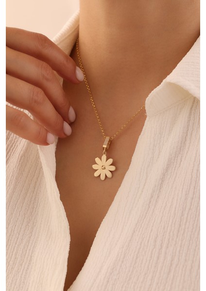 14 Ayar Altın Doch Zincir Çiçek Kolye