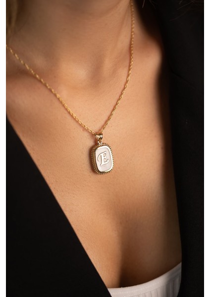 14 Ayar Altın Halat Burgu Zincir Sedef Harf Kolye modelleri