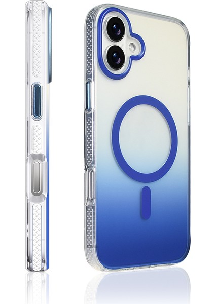 Apple iPhone 16 Kılıf M-safe Şarj Özellikli Transparan Renk Geçişli Toros Kapak Mavi modelleri