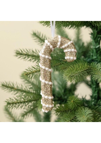 Inci ve Payet Detaylı Baston Şeker Dekoratif Süs Altın 16 cm