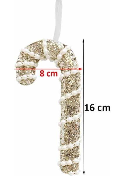 Inci ve Payet Detaylı Baston Şeker Dekoratif Süs Altın 16 cm modelleri
