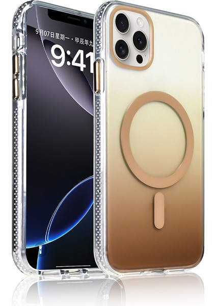 Apple iPhone 14 Pro MaxKılıf M-safe Şarj Özellikli Transparan Renk Geçişli Toros Kapak Gold